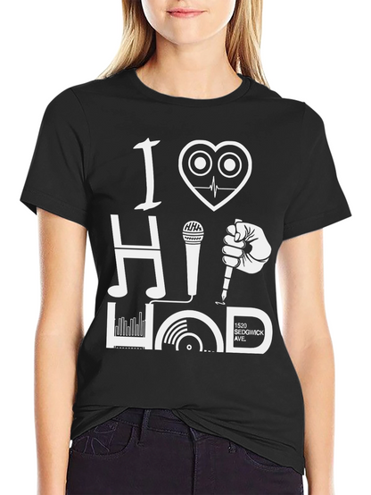 Camiseta Negra I Love Hip Hop Diseño Gráfico Único