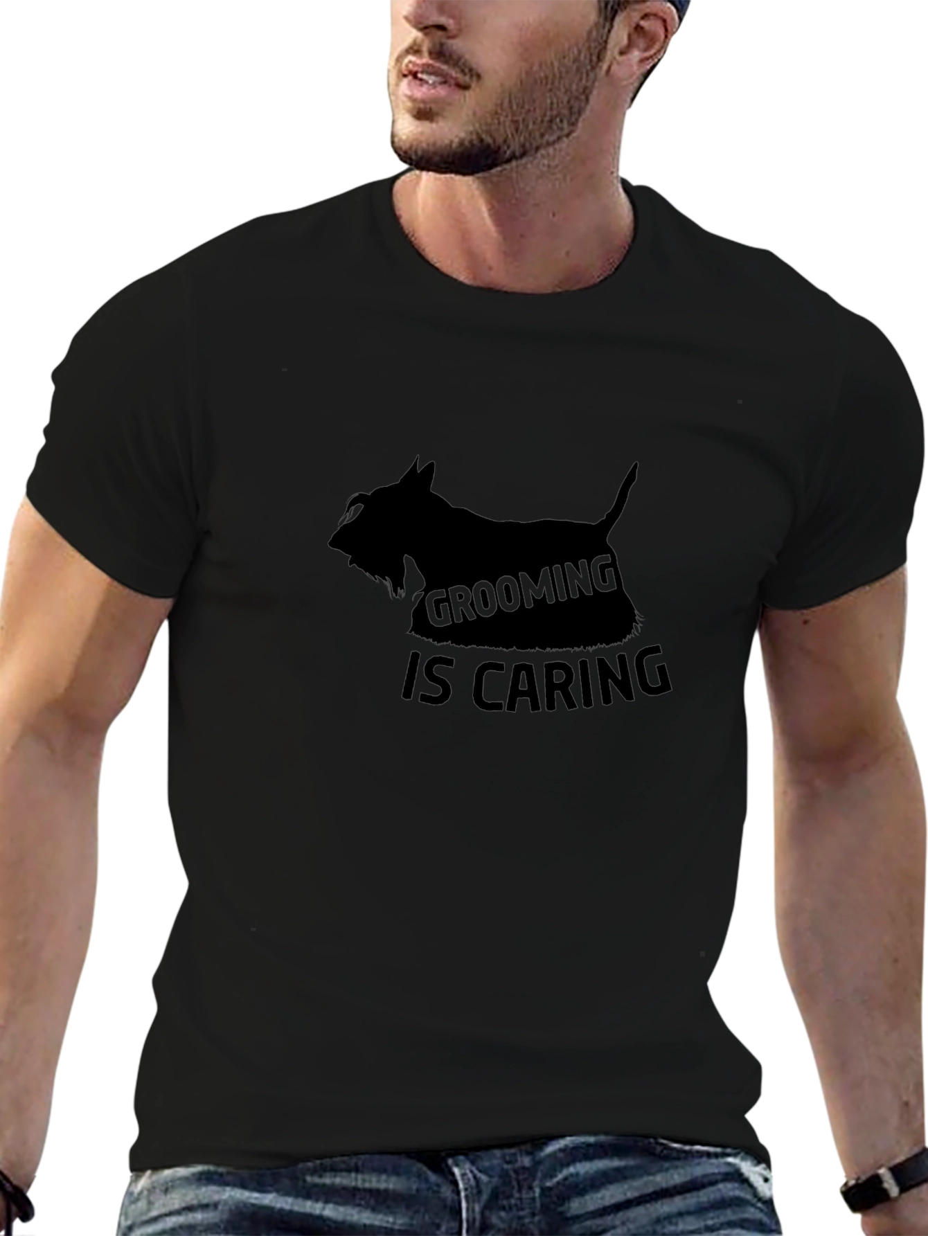 Camiseta Negra Grooming is Caring para Amantes de Mascotas