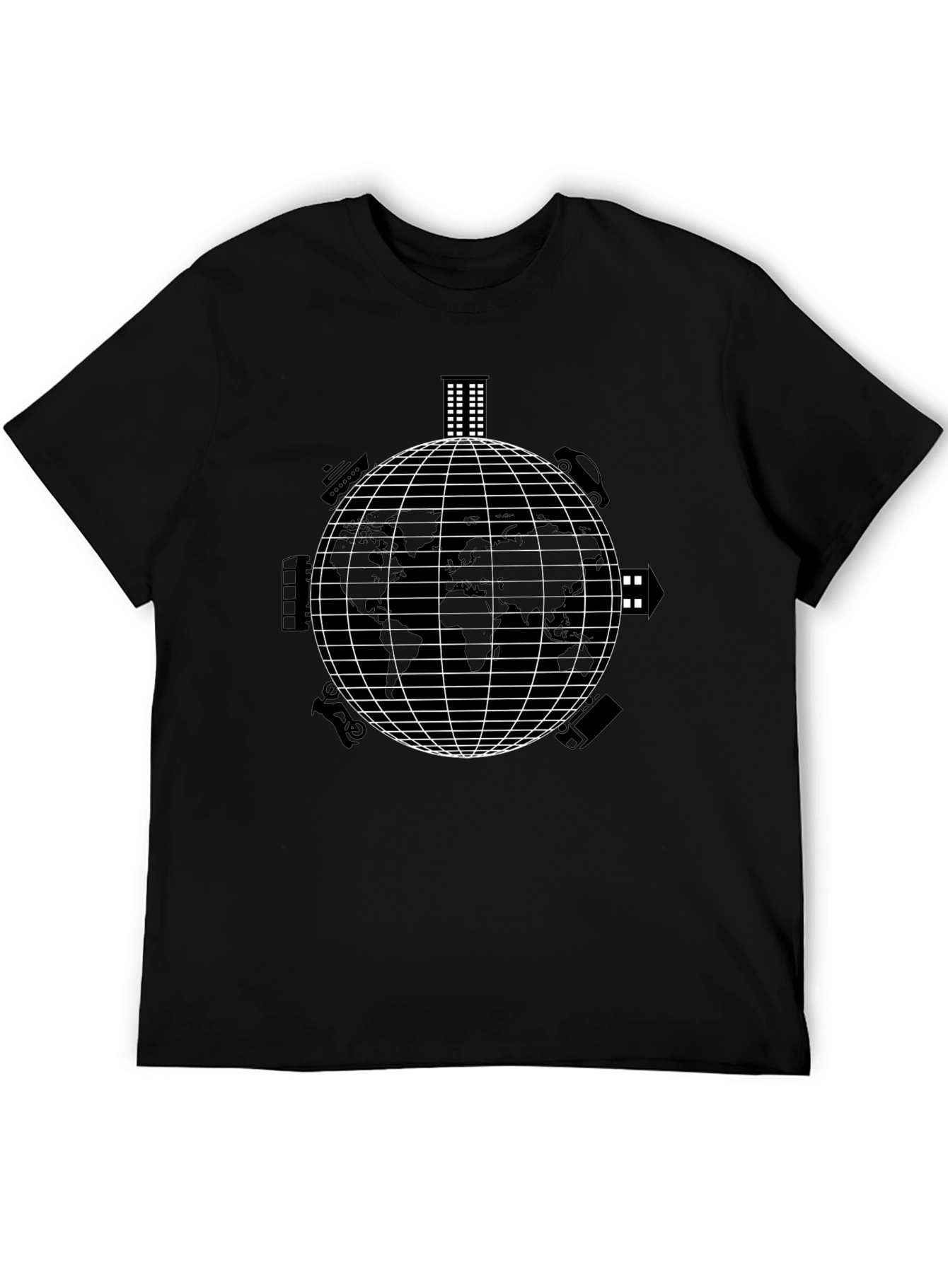 Camiseta Negra con Diseño de Mundo Urbano
