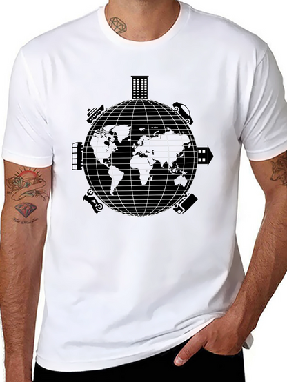 Camiseta Negra con Diseño de Mundo Urbano