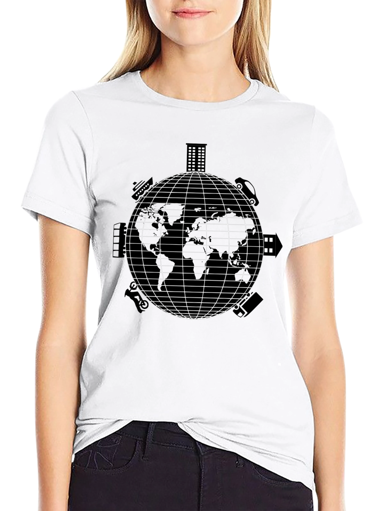 Camiseta Negra con Diseño de Mundo Urbano