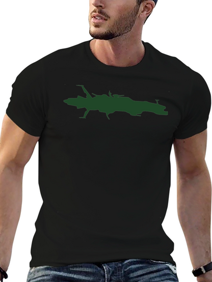 Camiseta Negra con Estampado de Nave Espacial Verde