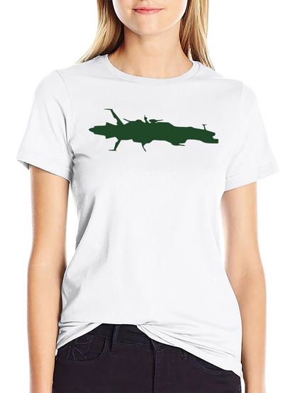 Camiseta Negra con Estampado de Nave Espacial Verde