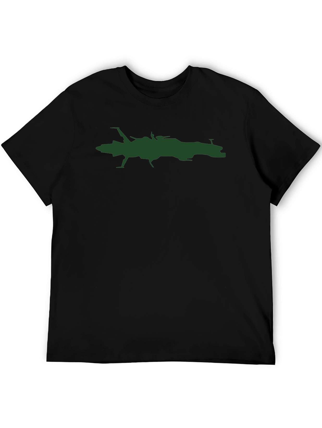 Camiseta Negra con Estampado de Nave Espacial Verde