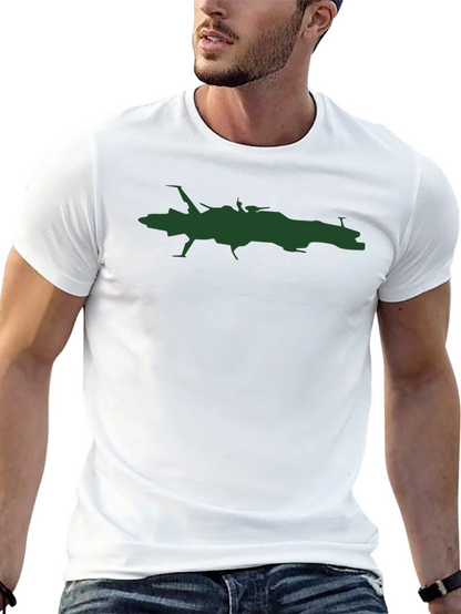 Camiseta Negra con Estampado de Nave Espacial Verde