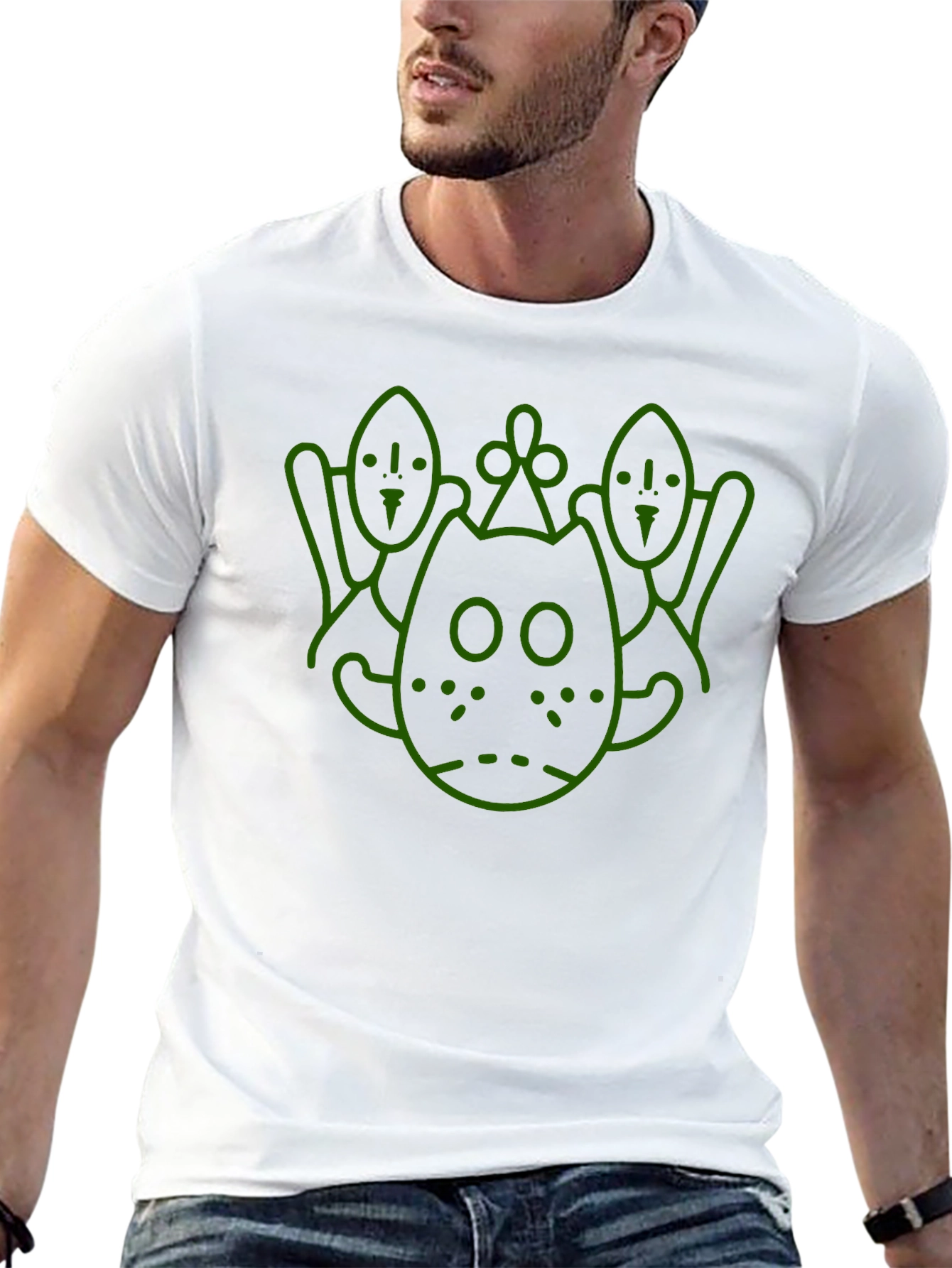 Camiseta Negra con Diseño Gráfico Abstracto en Verde