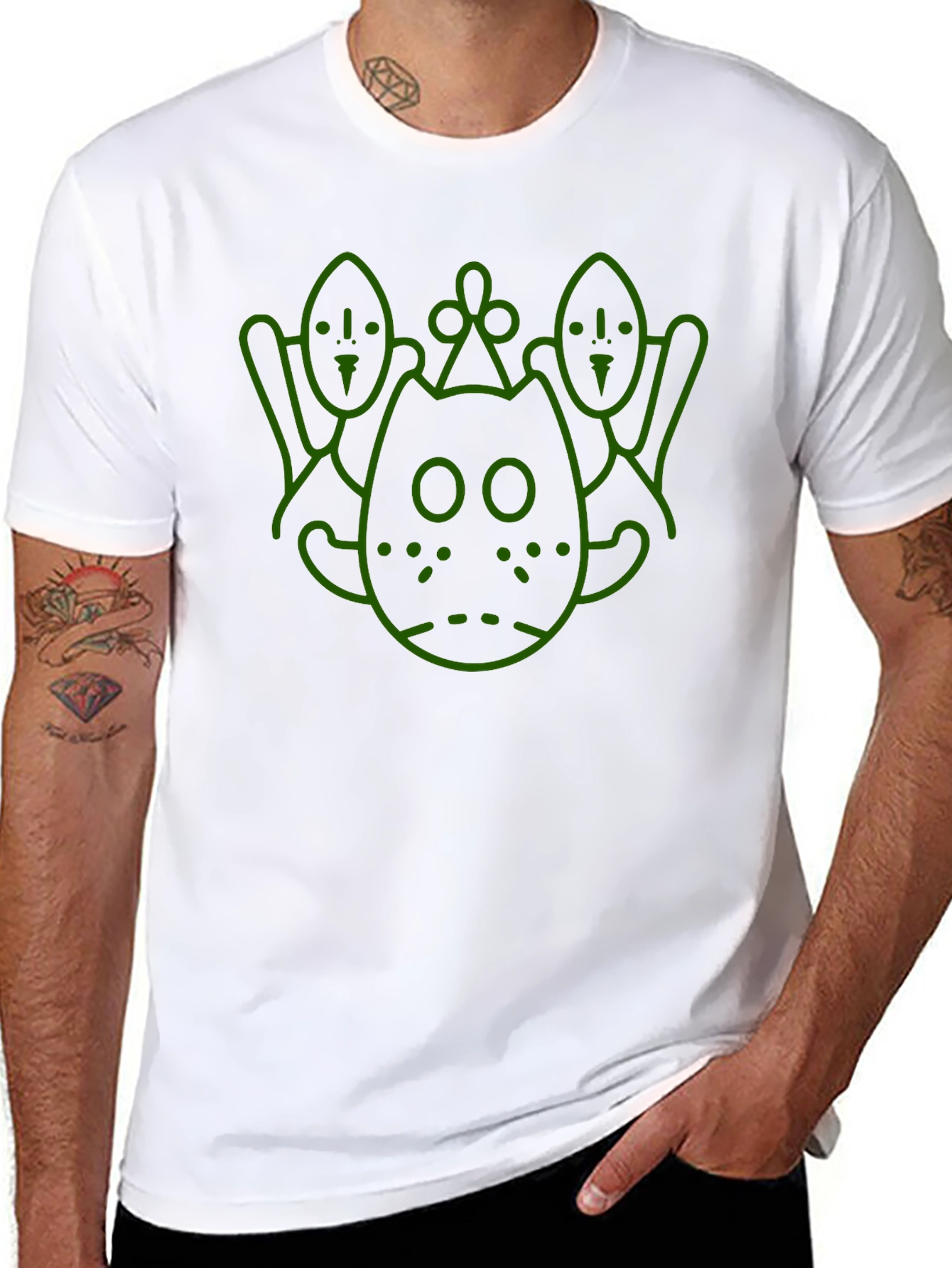 Camiseta Negra con Diseño Gráfico Abstracto en Verde