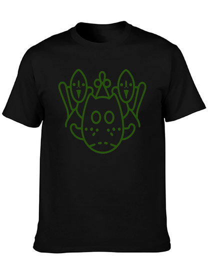 Camiseta Negra con Diseño Gráfico Abstracto en Verde