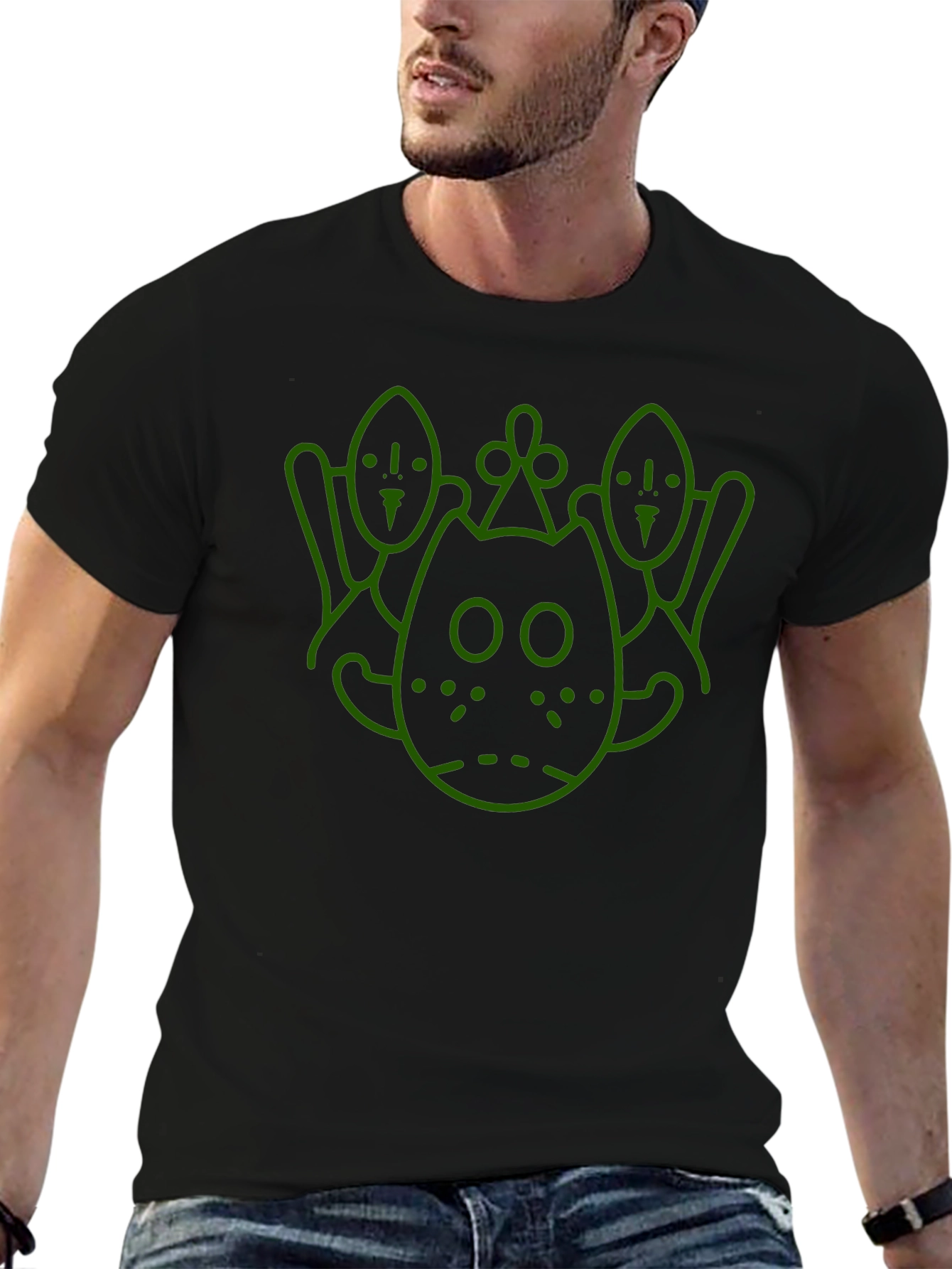 Camiseta Negra con Diseño Gráfico Abstracto en Verde