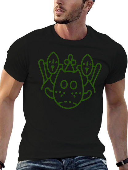 Camiseta Negra con Diseño Gráfico Abstracto en Verde