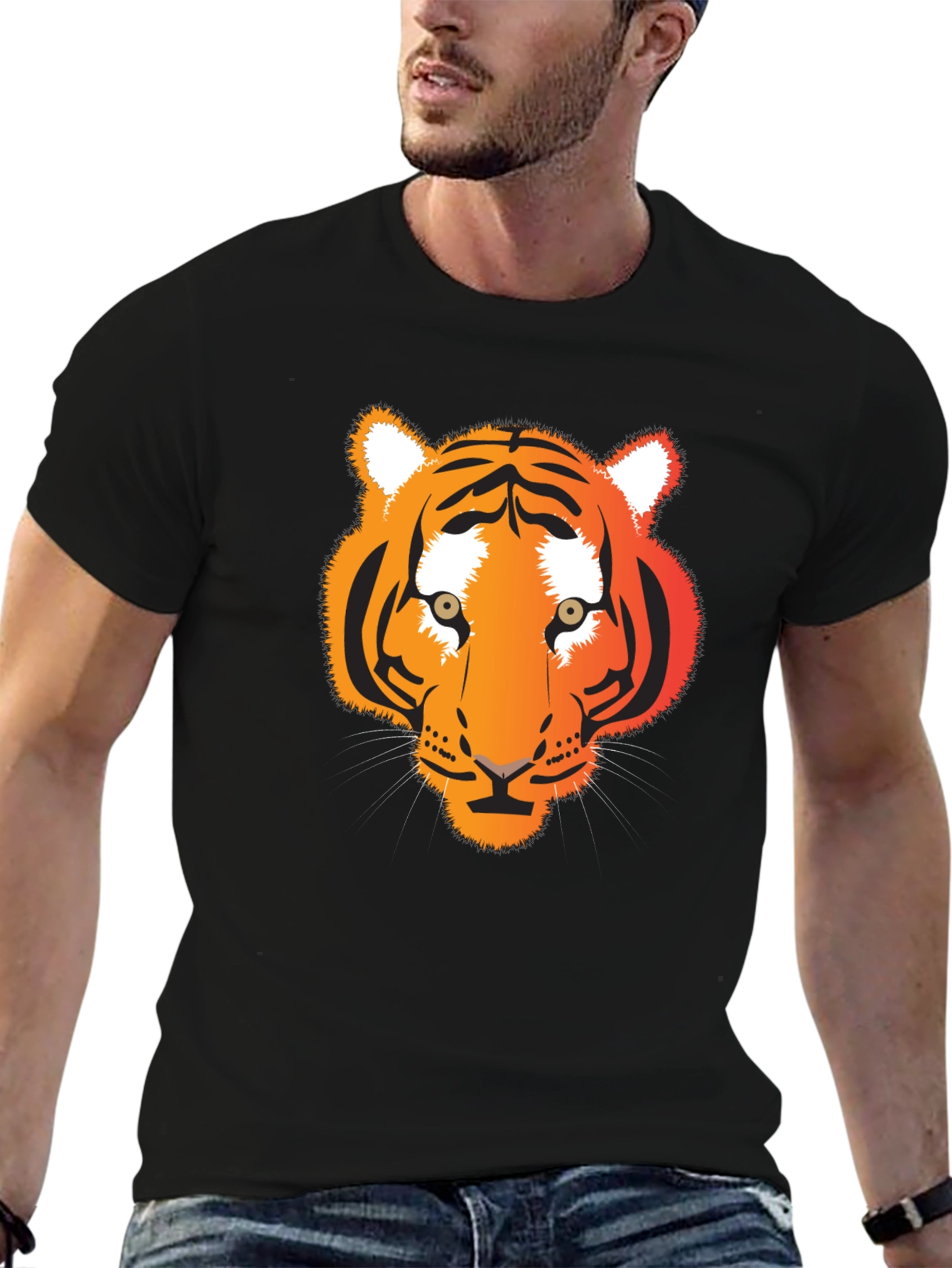 Camiseta Negra con Diseño de Tigre Naranja