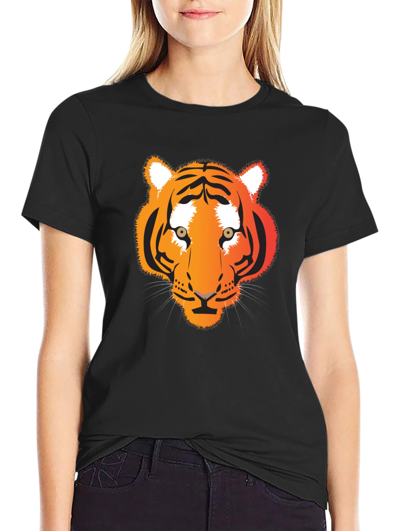 Camiseta Negra con Diseño de Tigre Naranja