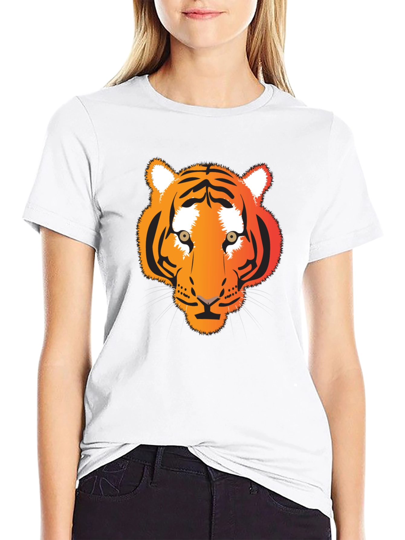 Camiseta Negra con Diseño de Tigre Naranja