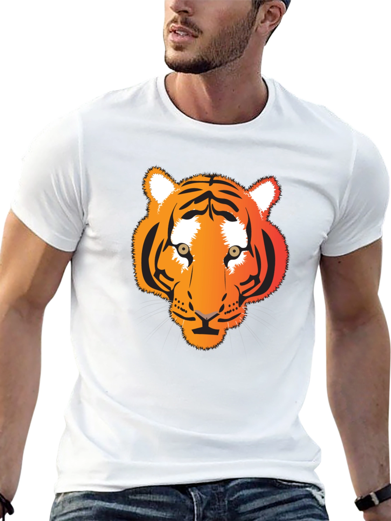 Camiseta Negra con Diseño de Tigre Naranja