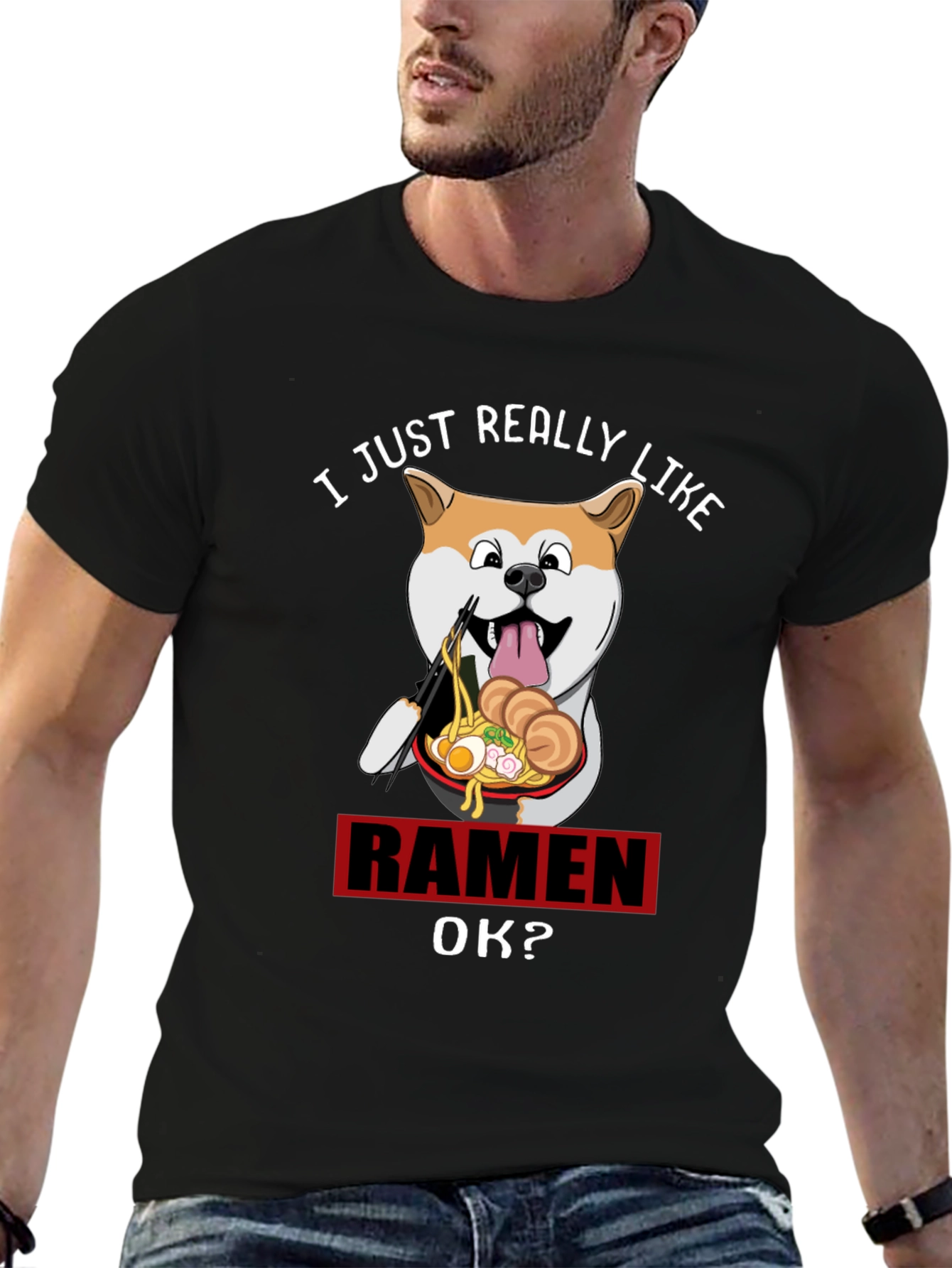 Camiseta Negra Divertida: Amo el Ramen