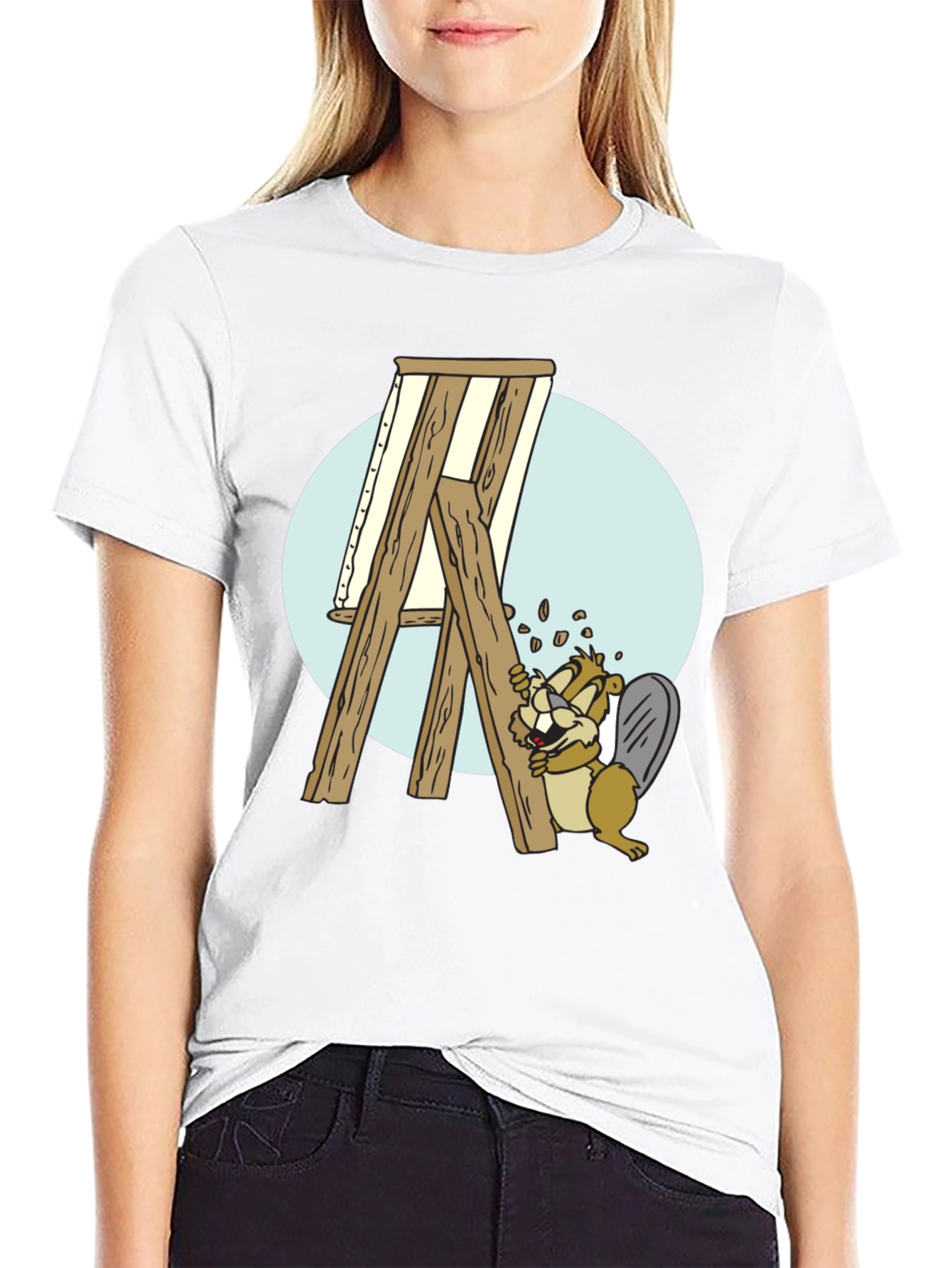 Camiseta Negra con Diseño de Castor Constructor