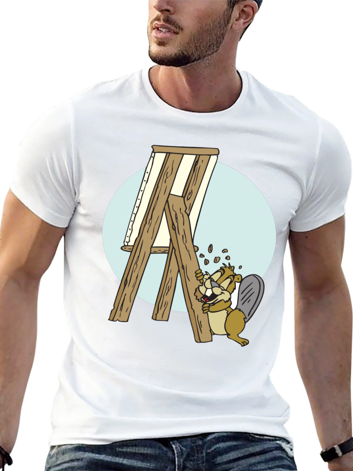 Camiseta Negra con Diseño de Castor Constructor