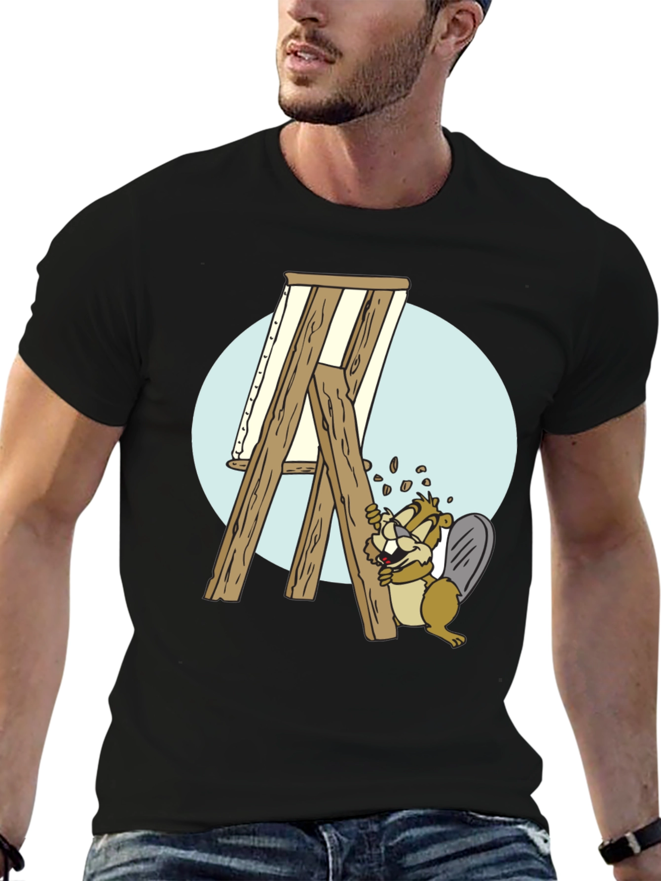 Camiseta Negra con Diseño de Castor Constructor