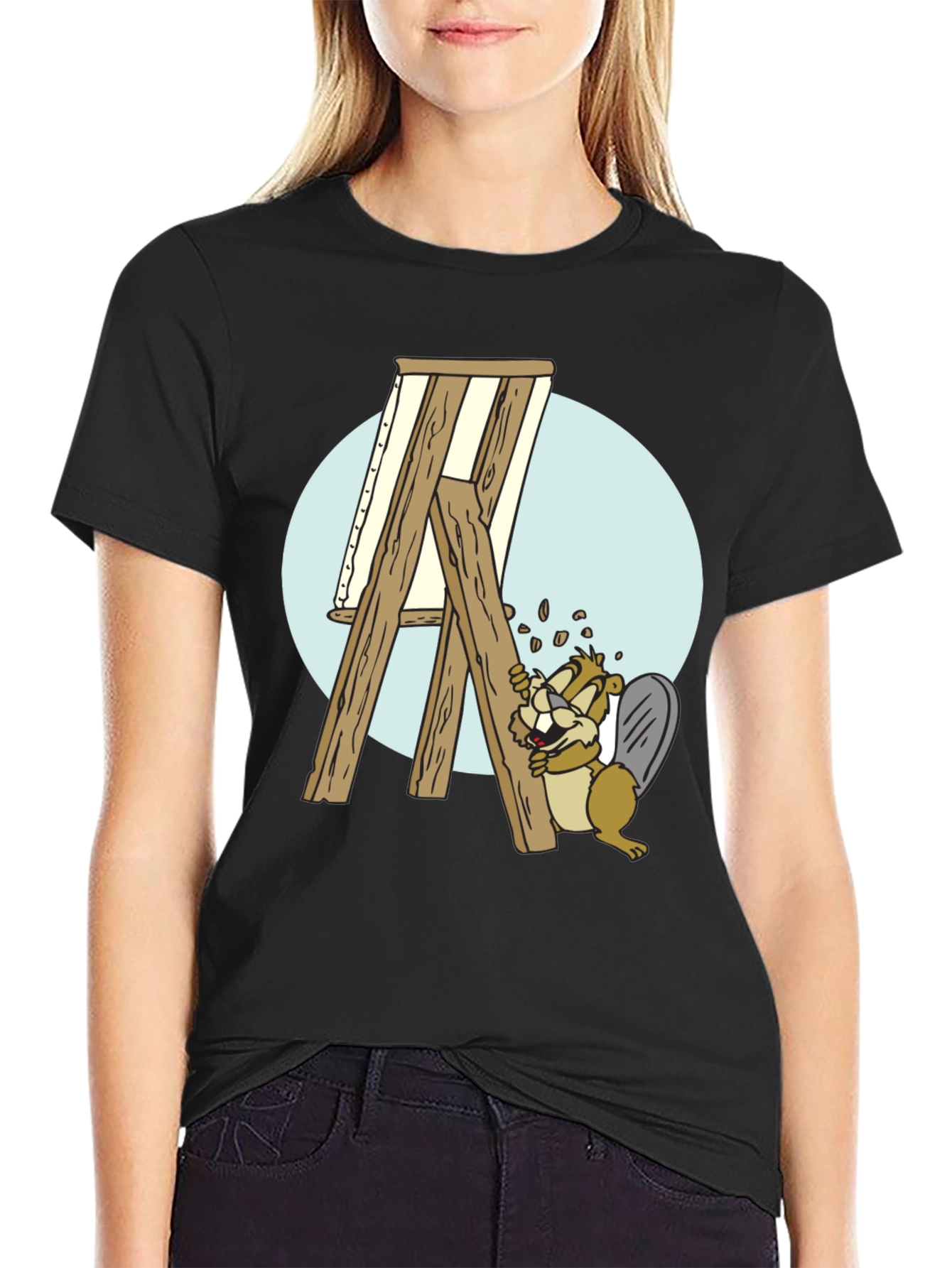 Camiseta Negra con Diseño de Castor Constructor