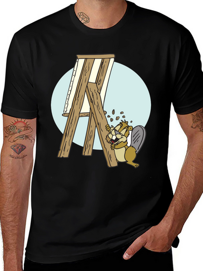 Camiseta Negra con Diseño de Castor Constructor