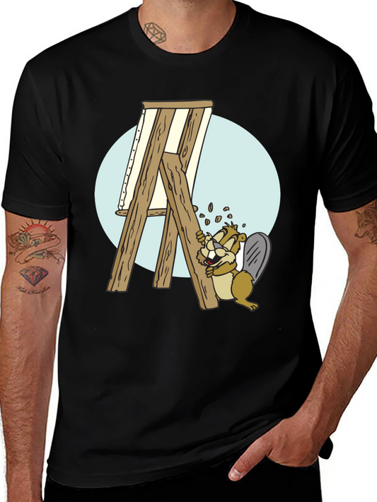 Camiseta Negra con Diseño de Castor Constructor