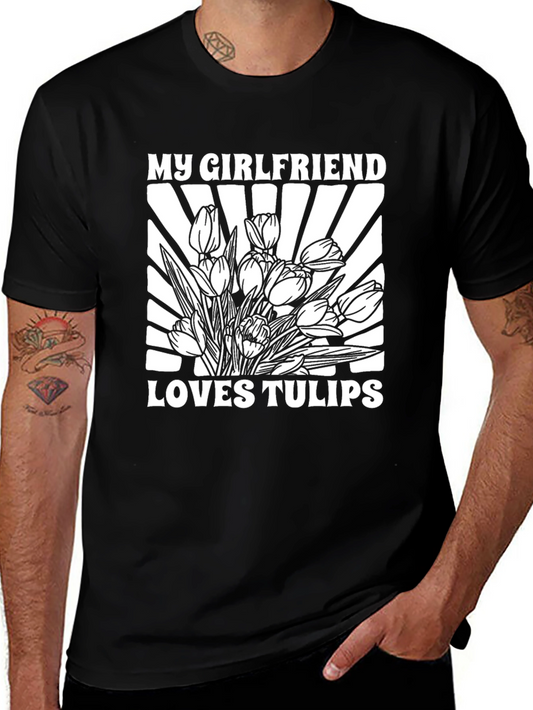 Camiseta Negra: Mi Novia Ama los Tulipanes