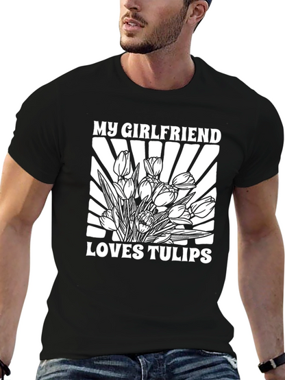 Camiseta Negra: Mi Novia Ama los Tulipanes