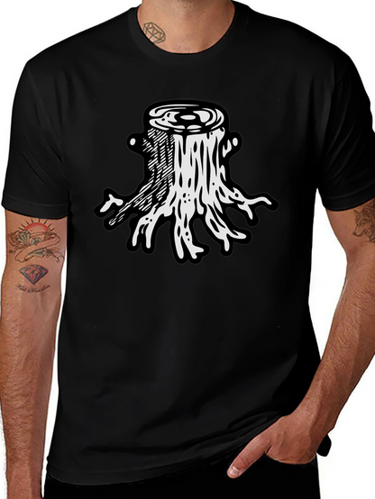 Camiseta Negra Diseño Tocón de Árbol