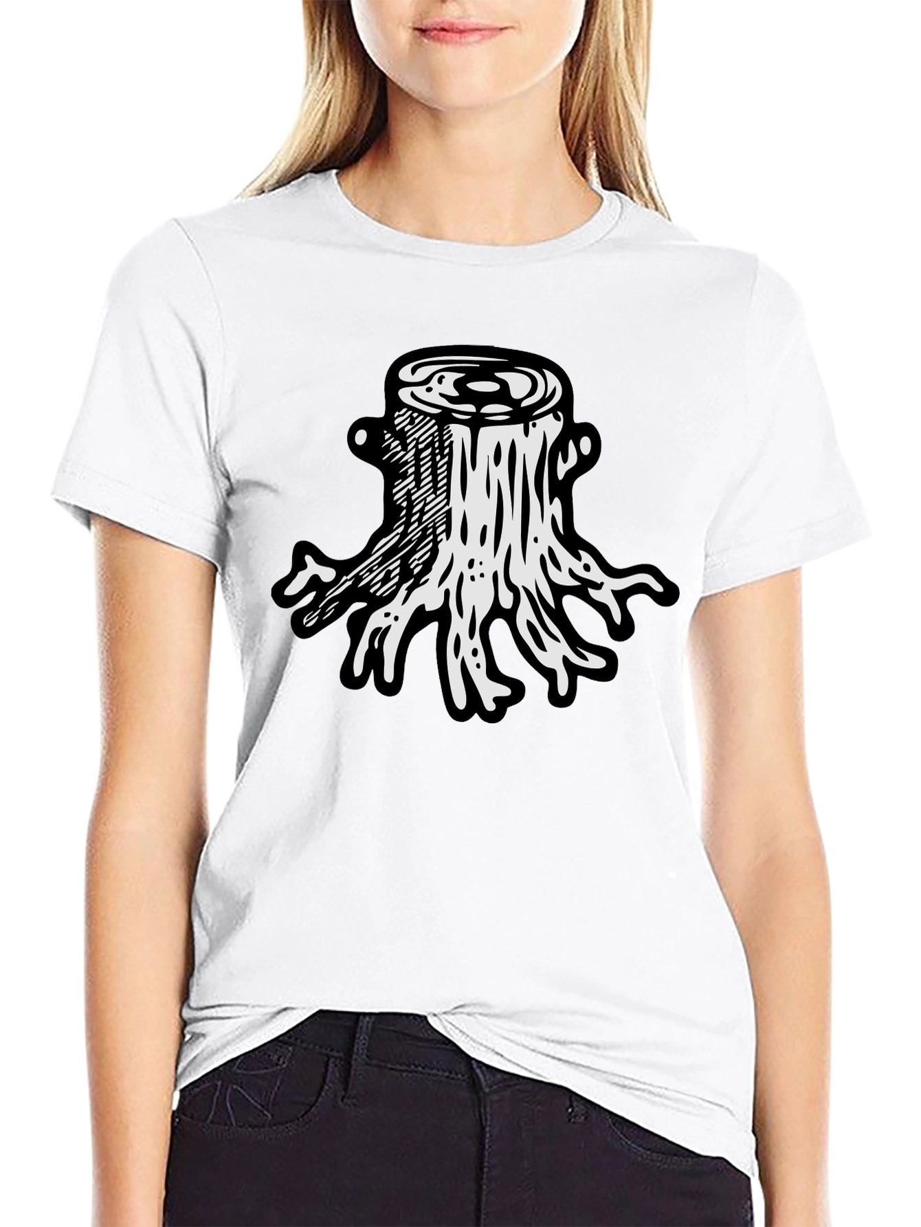 Camiseta Negra Diseño Tocón de Árbol