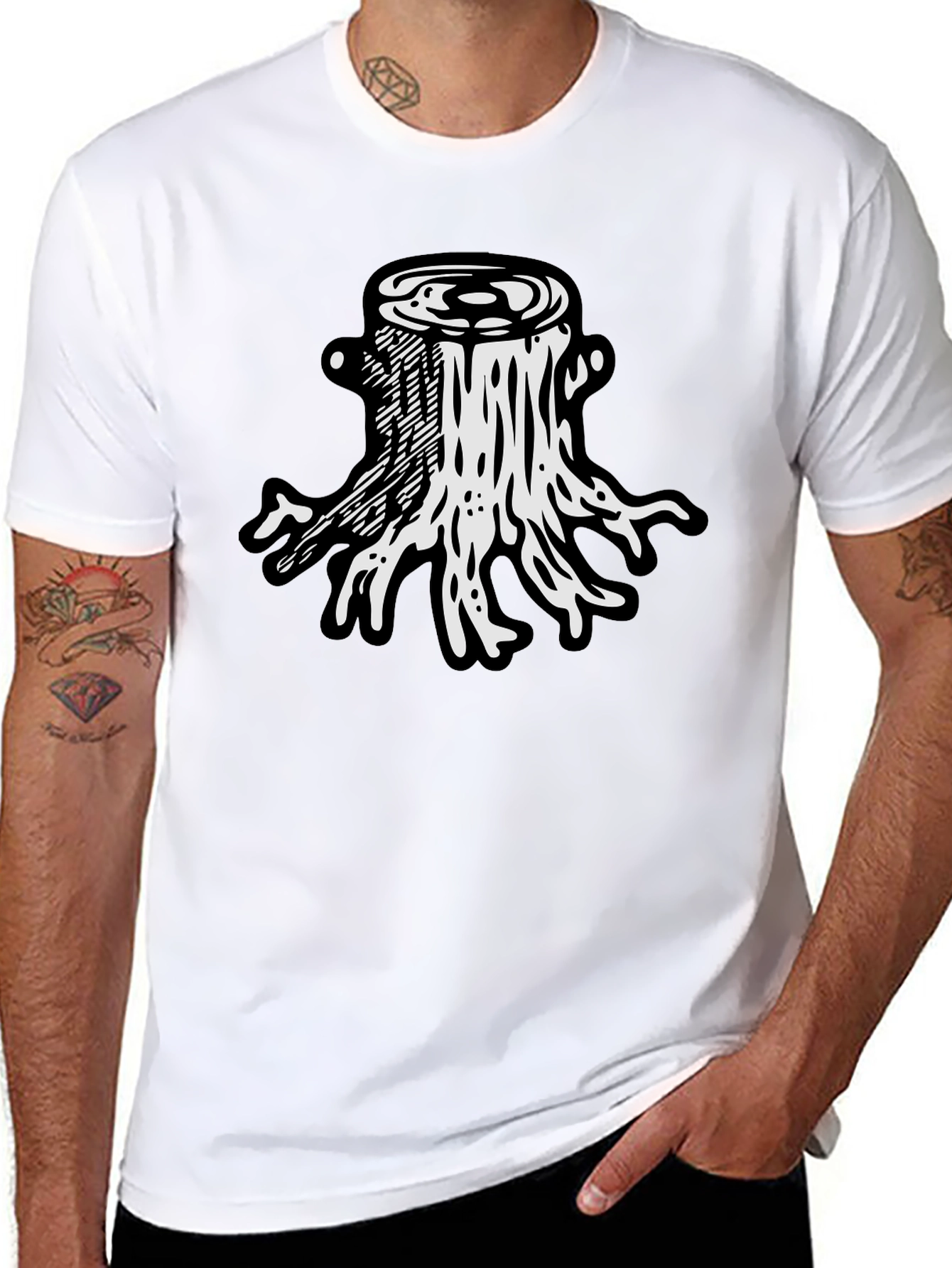 Camiseta Negra Diseño Tocón de Árbol