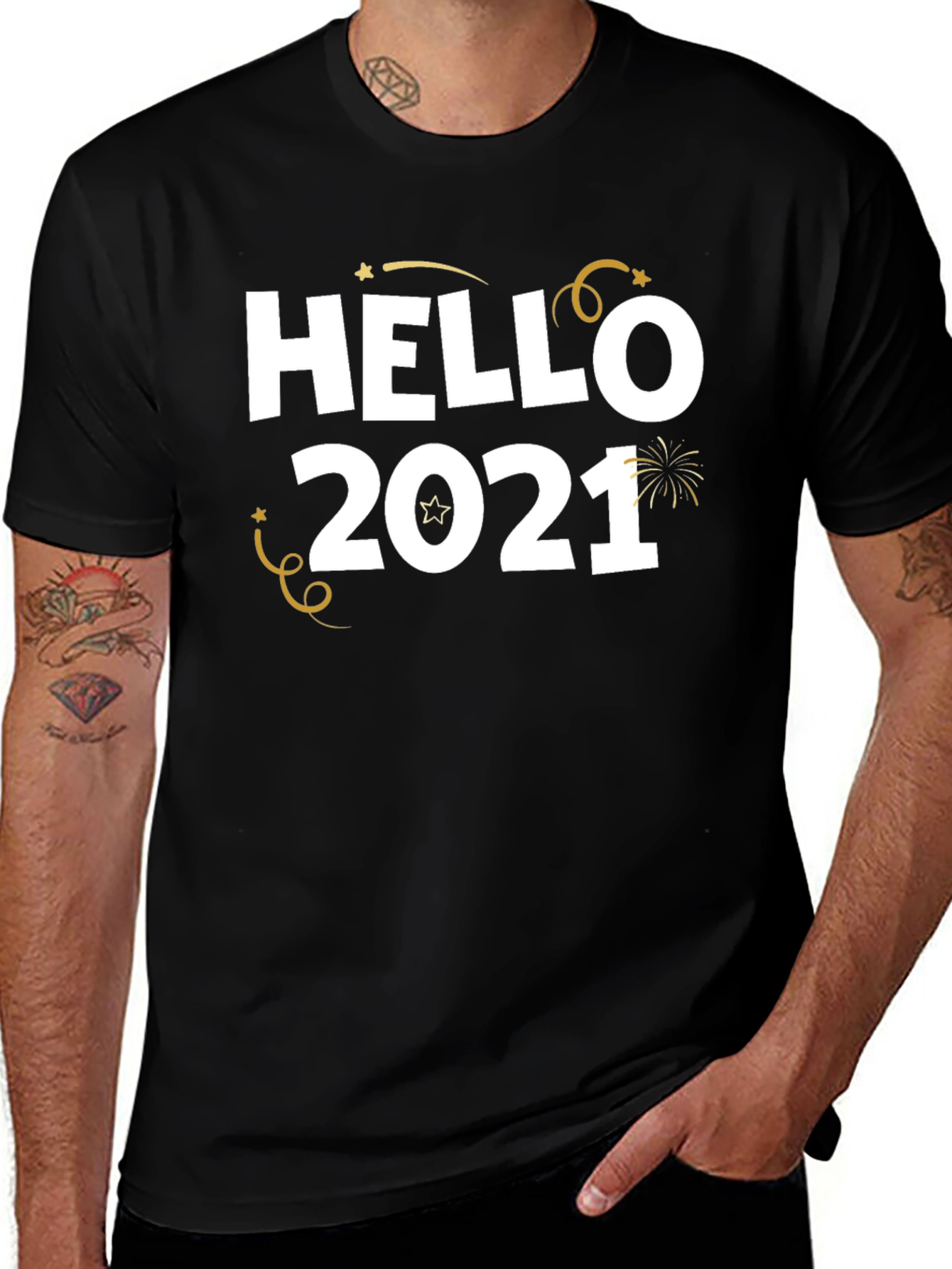 Camiseta Negra Hello 2021 para Celebrar Año Nuevo