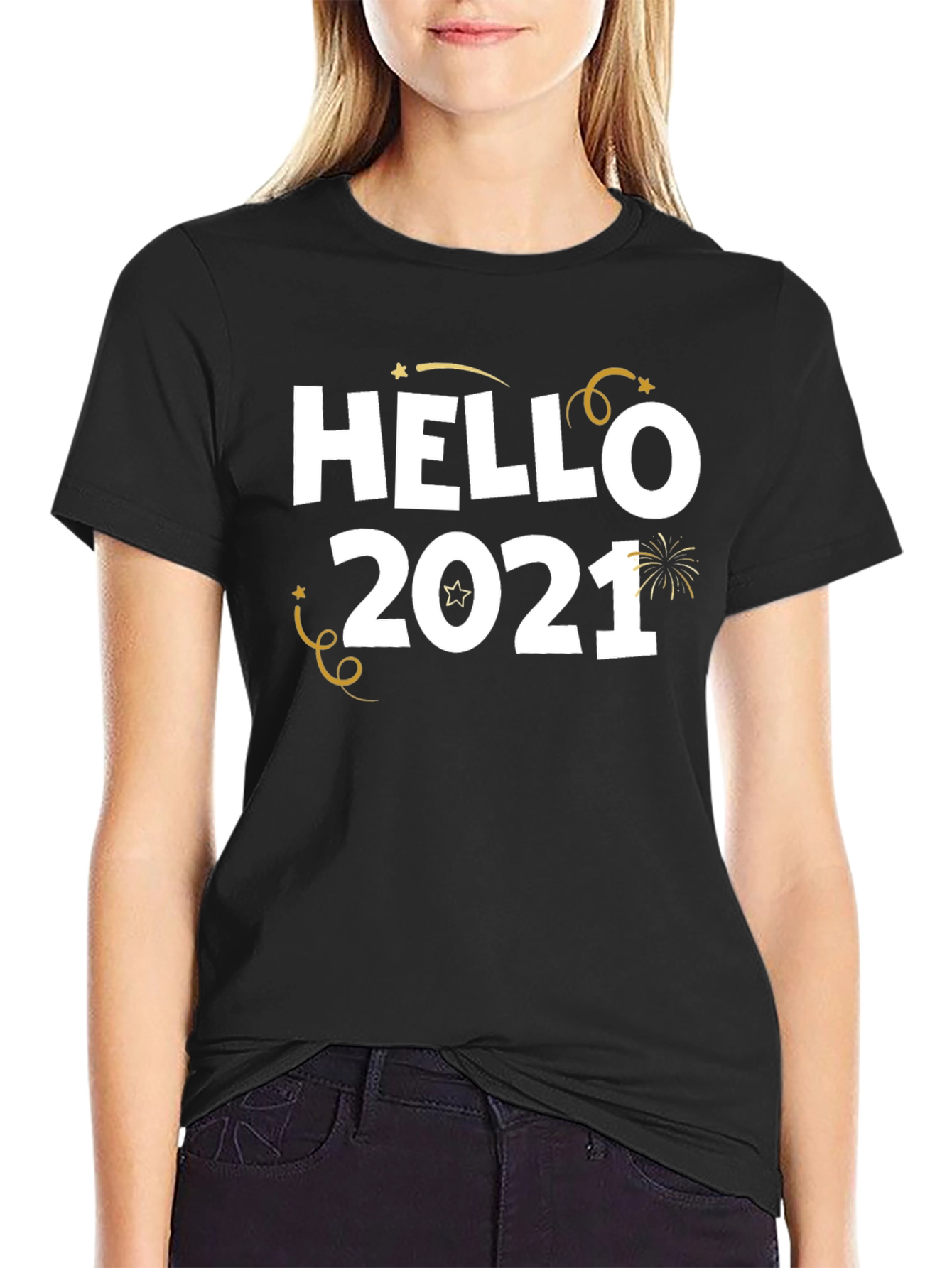 Camiseta Negra Hello 2021 para Celebrar Año Nuevo