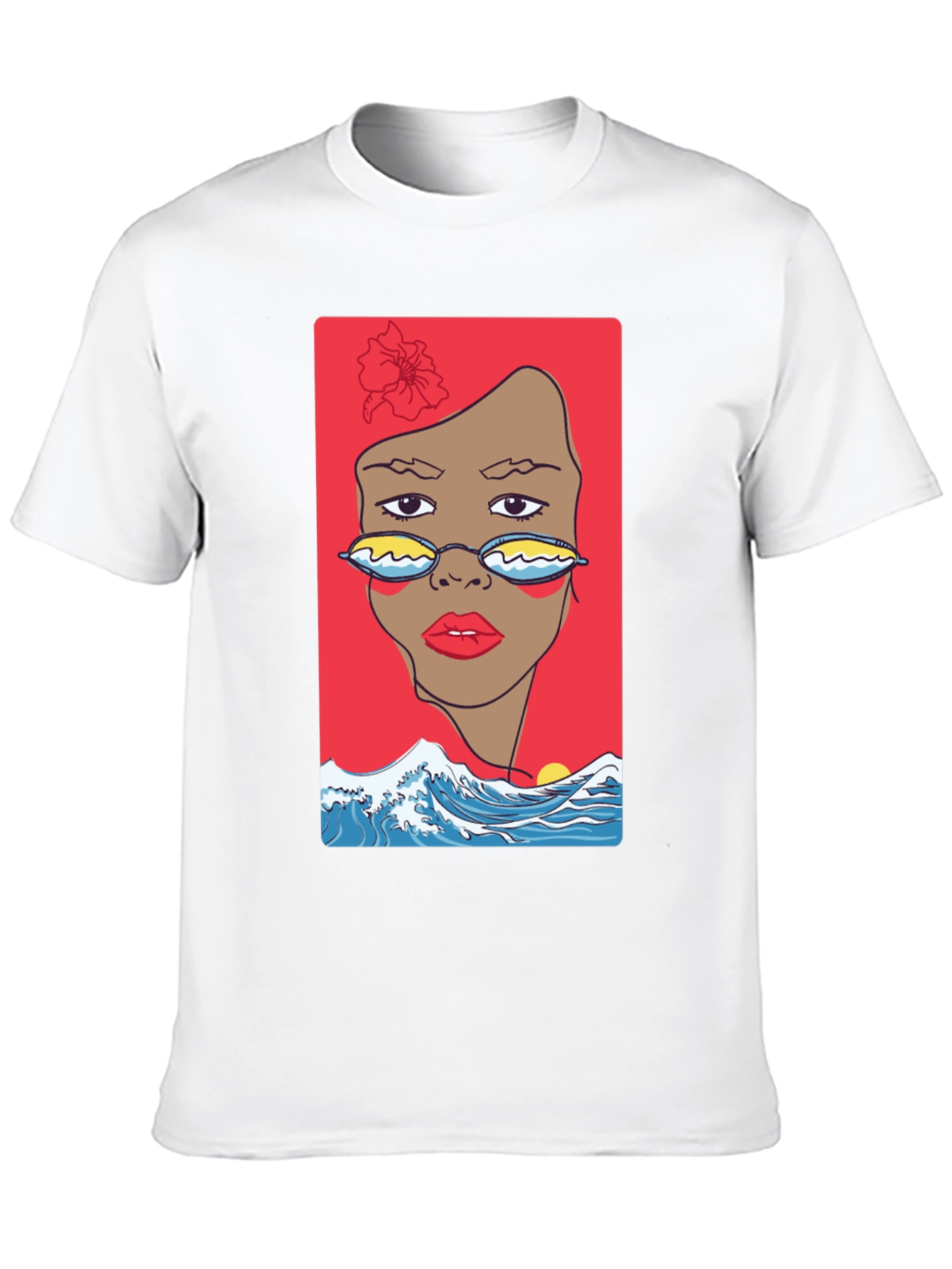 Camiseta Negra con Diseño Abstracto de Cara y Olas