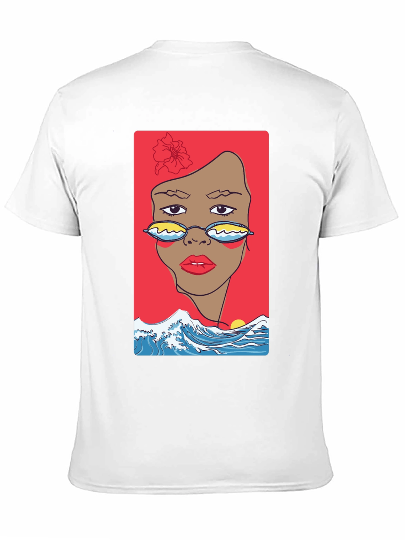 Camiseta Negra con Diseño Abstracto de Cara y Olas