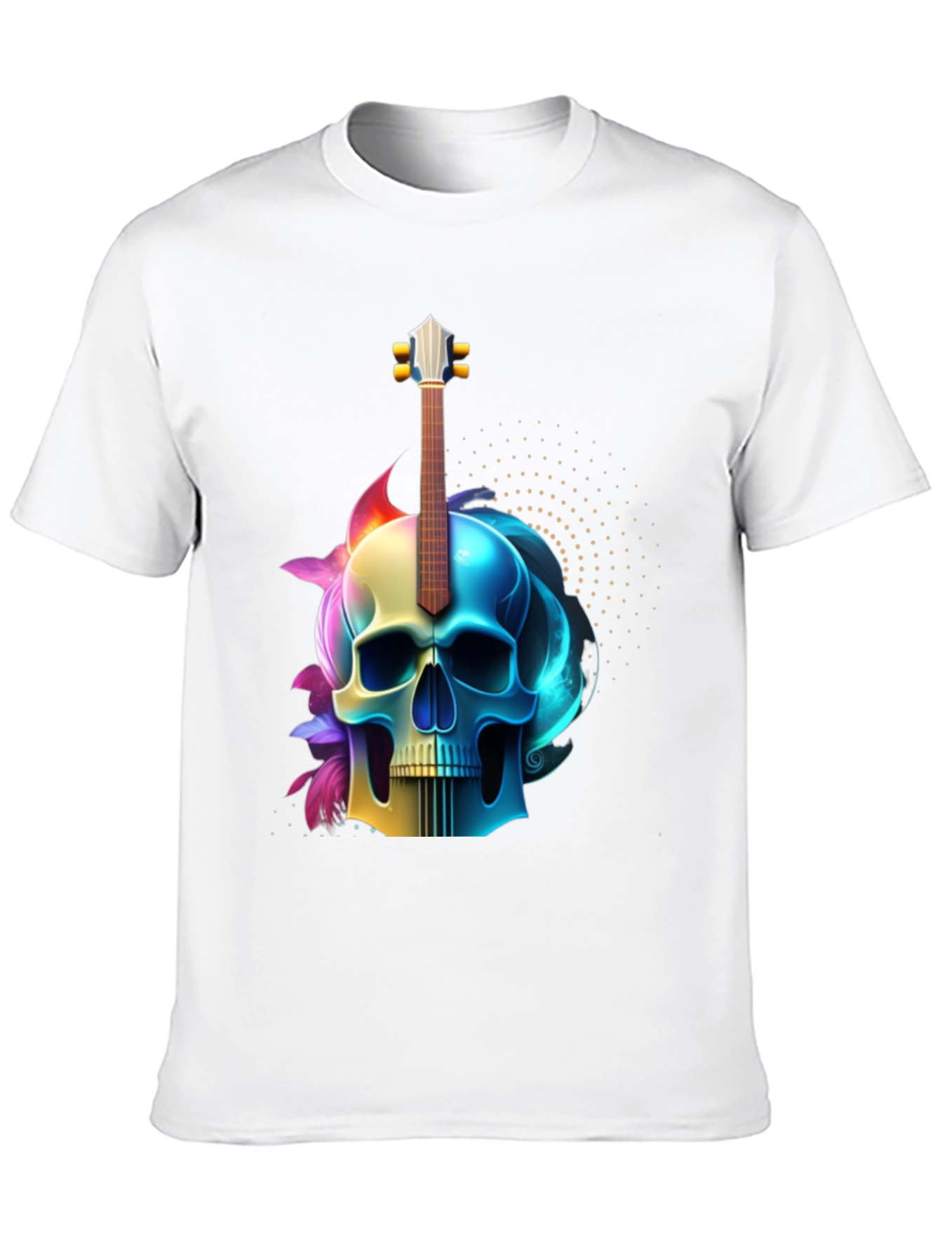 Camiseta Negra con Diseño de Calavera y Guitarra