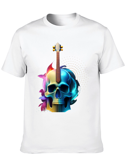Camiseta Negra con Diseño de Calavera y Guitarra