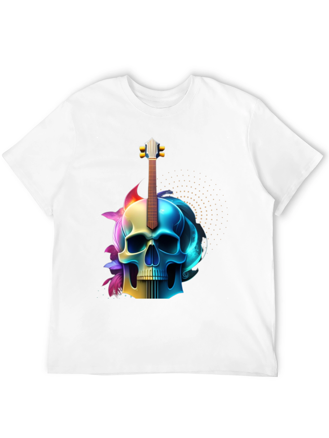 Camiseta Negra con Diseño de Calavera y Guitarra