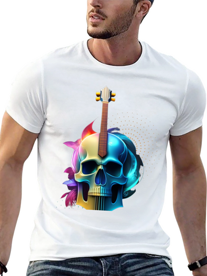 Camiseta Negra con Diseño de Calavera y Guitarra