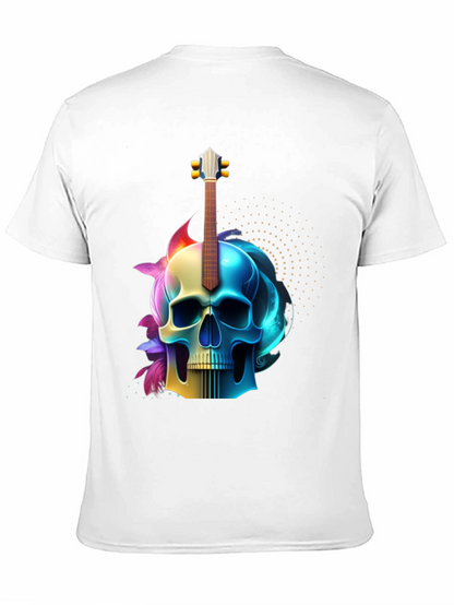 Camiseta Negra con Diseño de Calavera y Guitarra