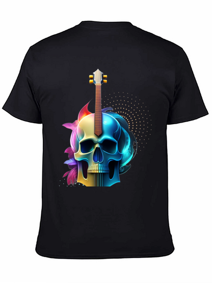 Camiseta Negra con Diseño de Calavera y Guitarra
