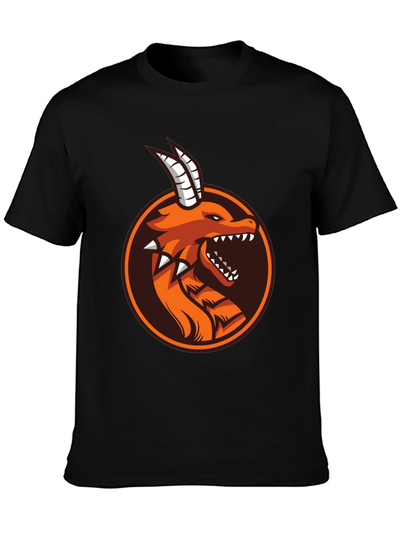 Camiseta Negra con Diseño de Dragón Naranja
