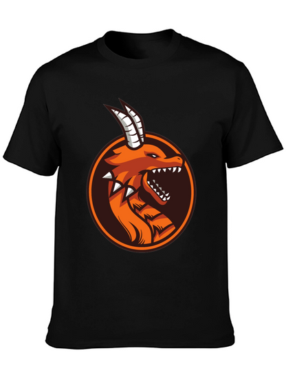 Camiseta Negra con Diseño de Dragón Naranja