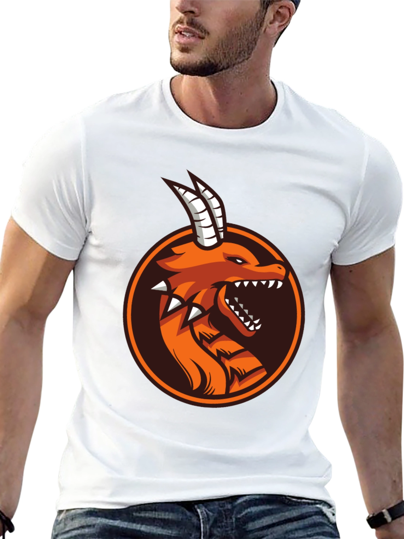 Camiseta Negra con Diseño de Dragón Naranja