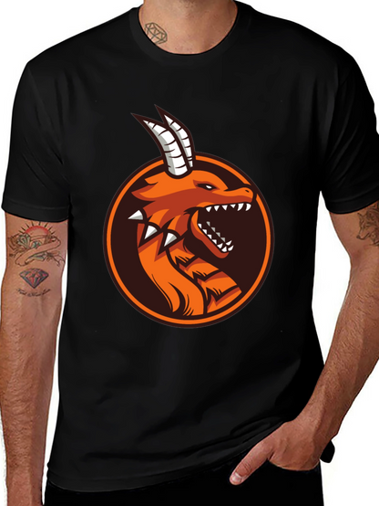 Camiseta Negra con Diseño de Dragón Naranja
