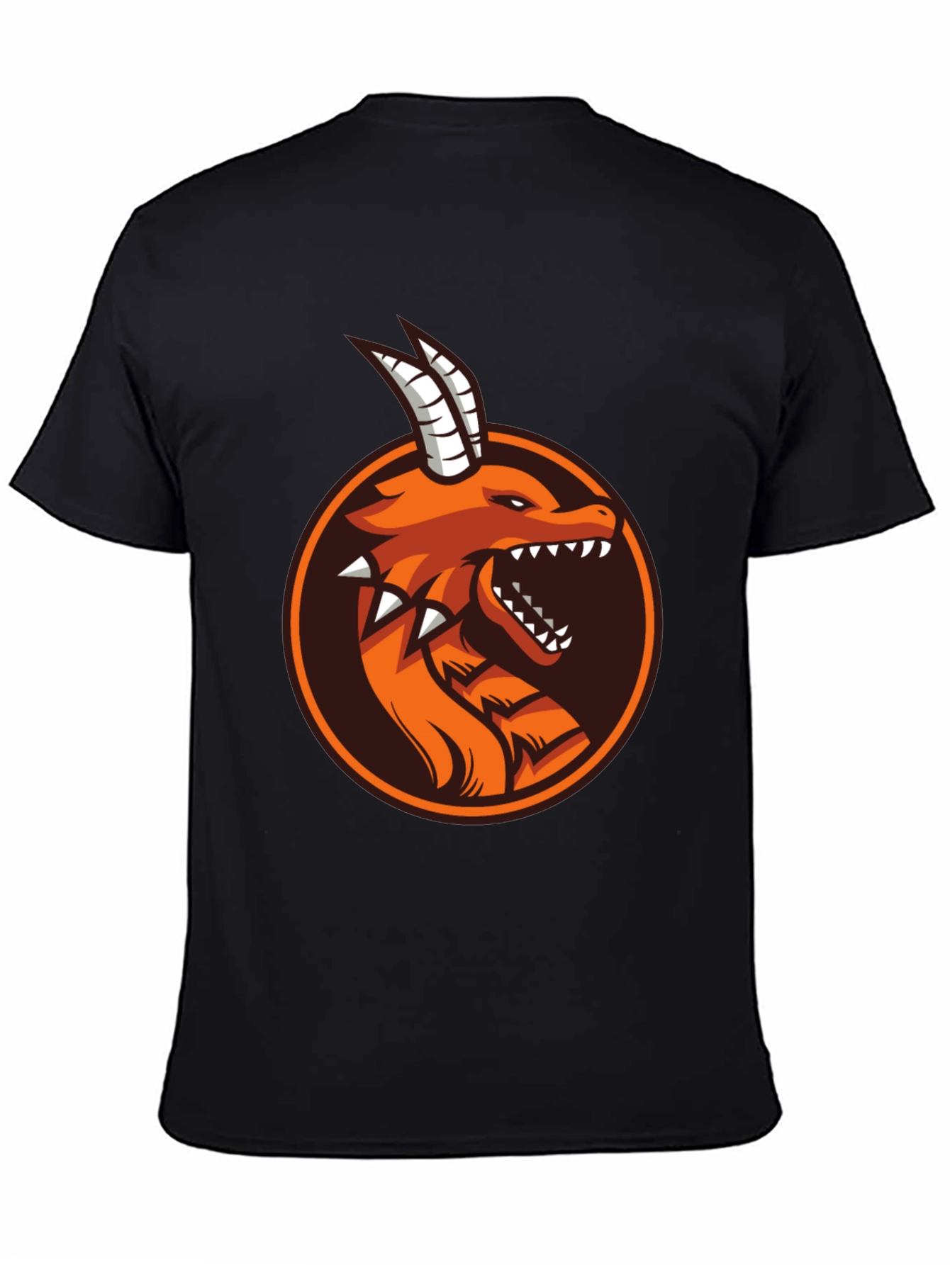 Camiseta Negra con Diseño de Dragón Naranja