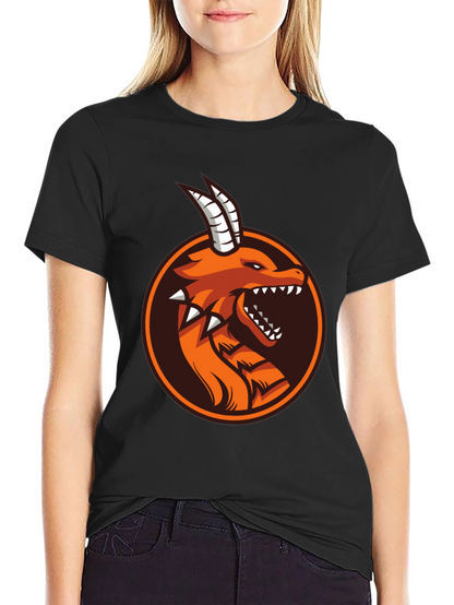 Camiseta Negra con Diseño de Dragón Naranja