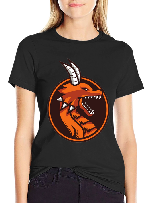 Camiseta Negra con Diseño de Dragón Naranja