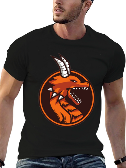 Camiseta Negra con Diseño de Dragón Naranja