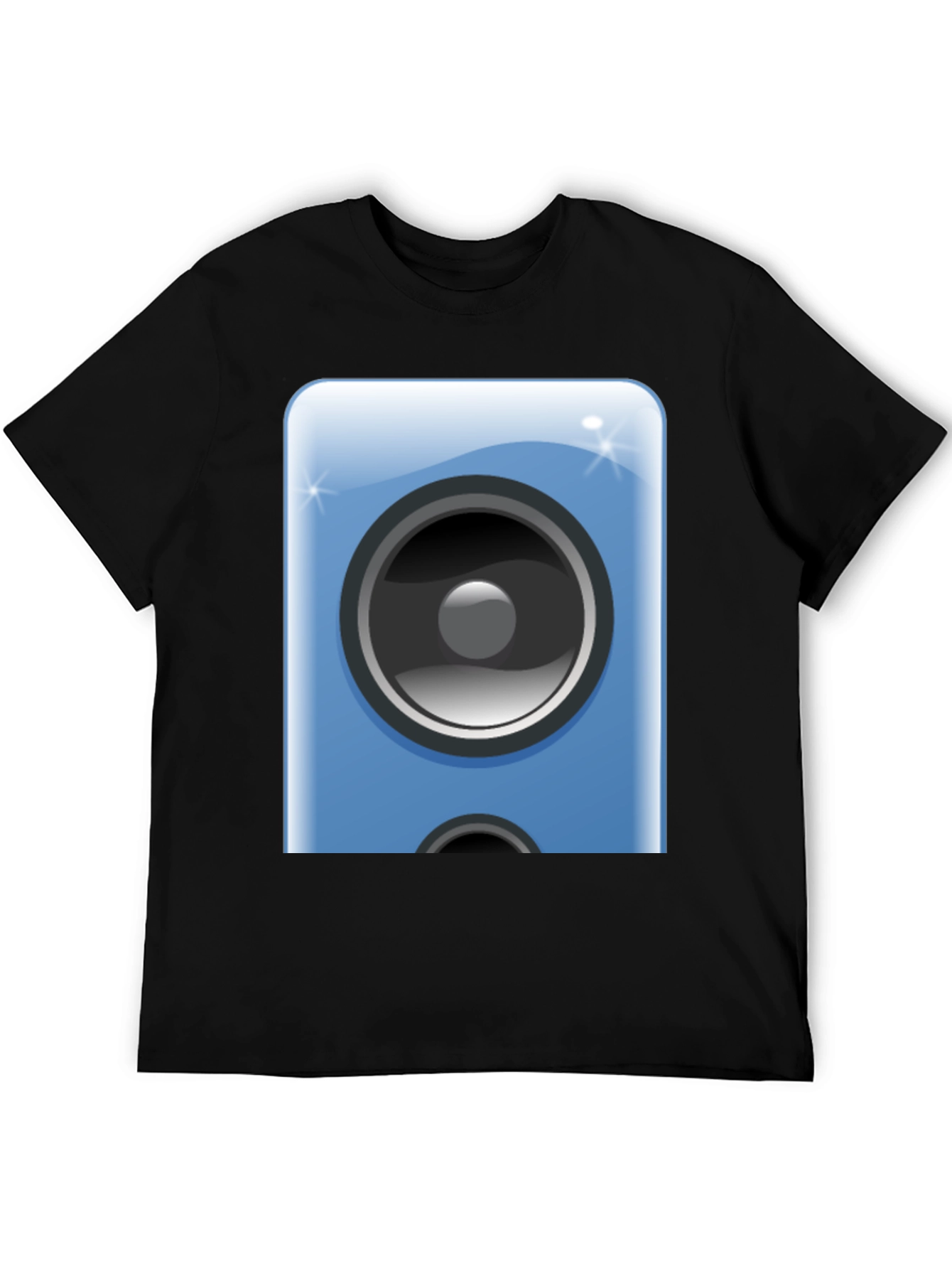 Camiseta Negra con Diseño de Altavoz Azul