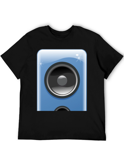 Camiseta Negra con Diseño de Altavoz Azul